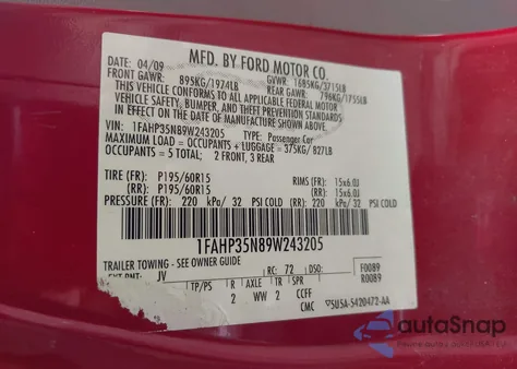 2009 Ford Focus Se from USA, damaged, VIN 1FAHP35N89W243205